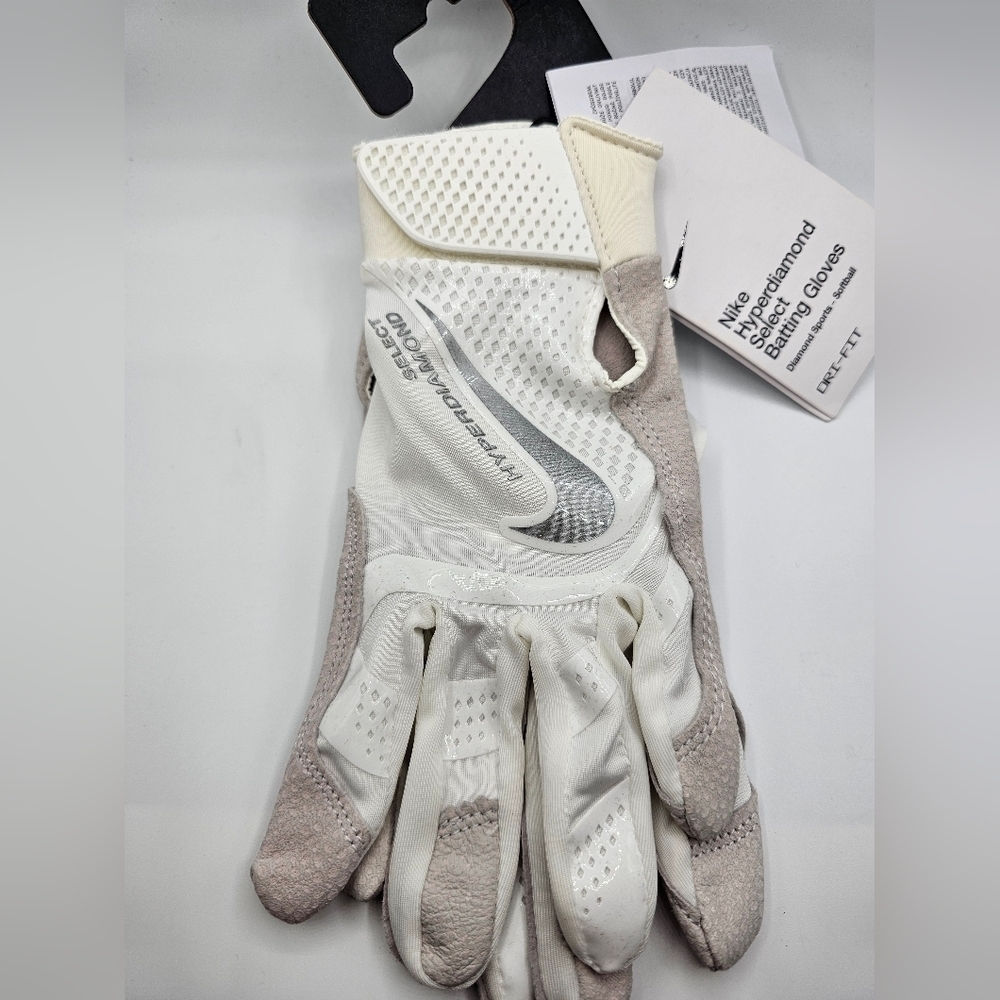 Nike Hyperdiamond Select Batting Gloves Adult White/Silver Softball Size Large